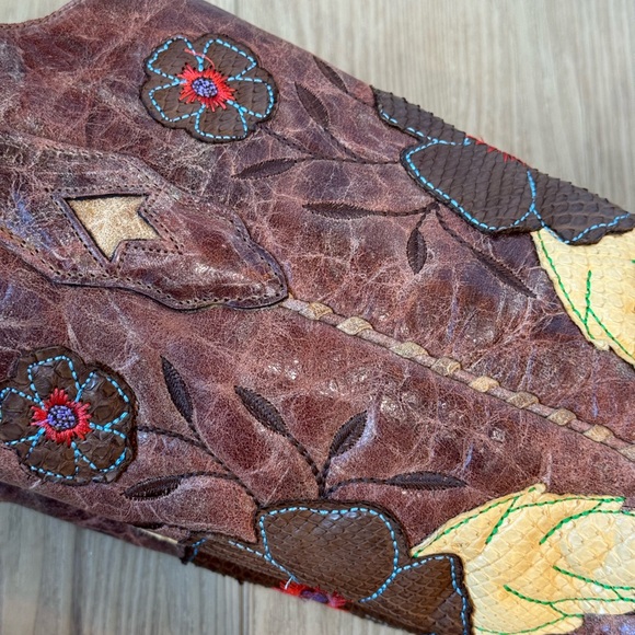 Corral Floral Embroidered Leather Cowboy Boots Brown Size 6.5 - Picture 9 of 12